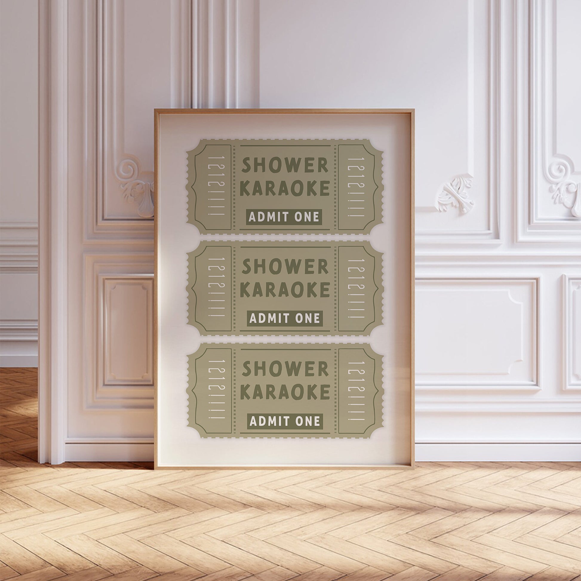 olive green and cream shower karaoke printable boho bathroom wall decor 