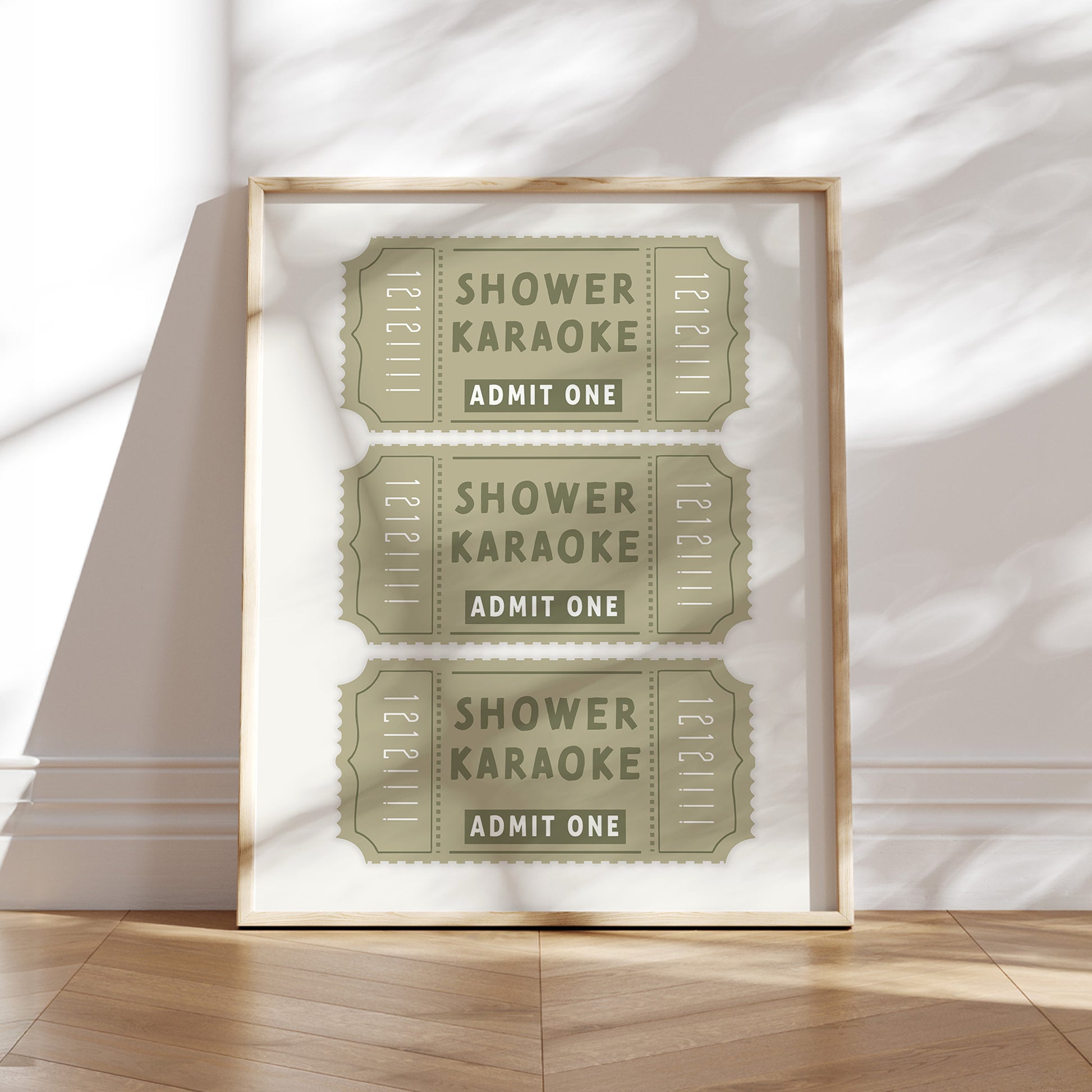 olive green and cream shower karaoke printable boho bathroom wall decor 