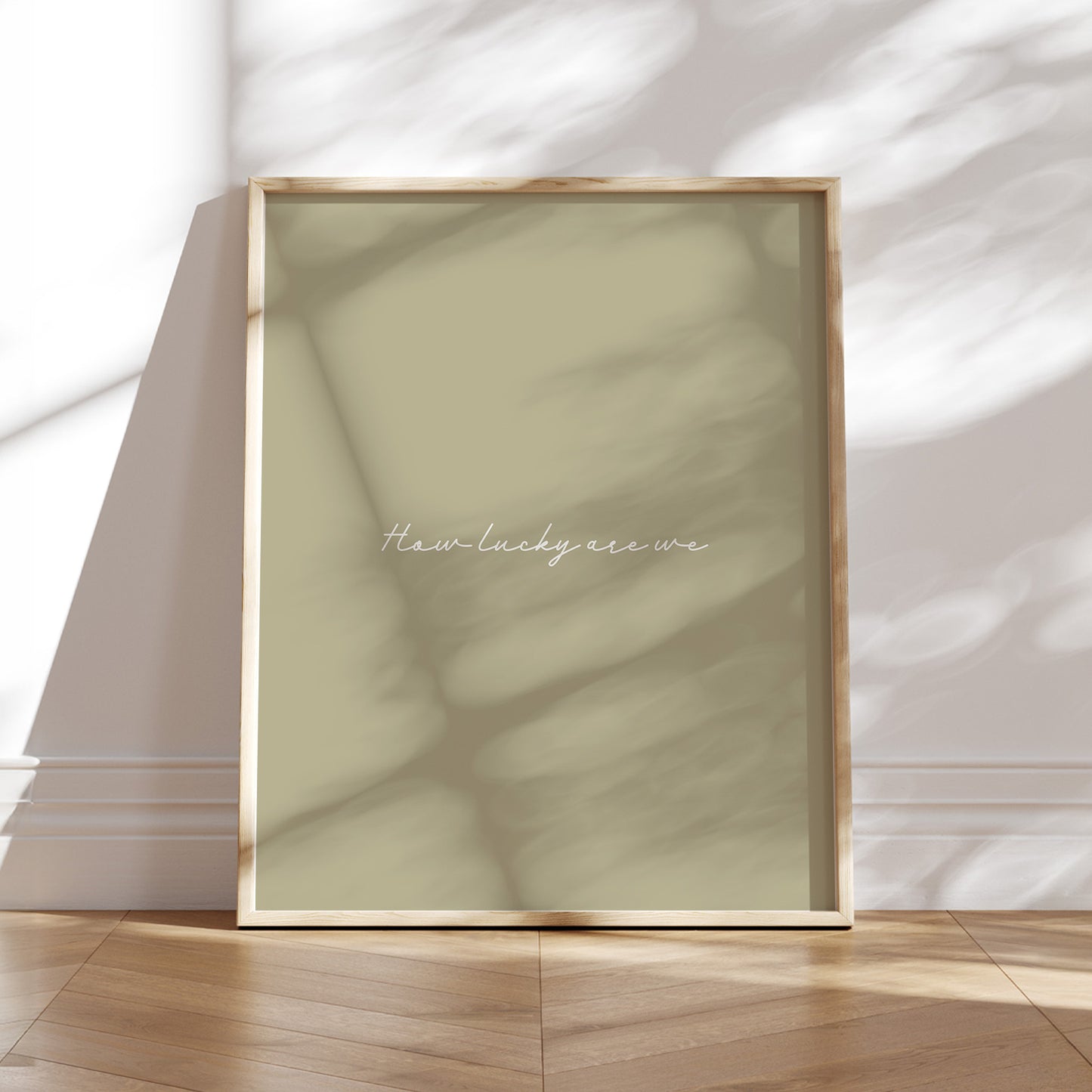 Olive green minimalistic-style 'How Lucky Are We?' digital download poster. &nbsp;Whether you're sprucing up your living room, bedroom, dorm or office, this print will add a warm and thoughtful touch to your space. The best part? You can download it instantly.
Shop cool wall art by WonkyWonder now.