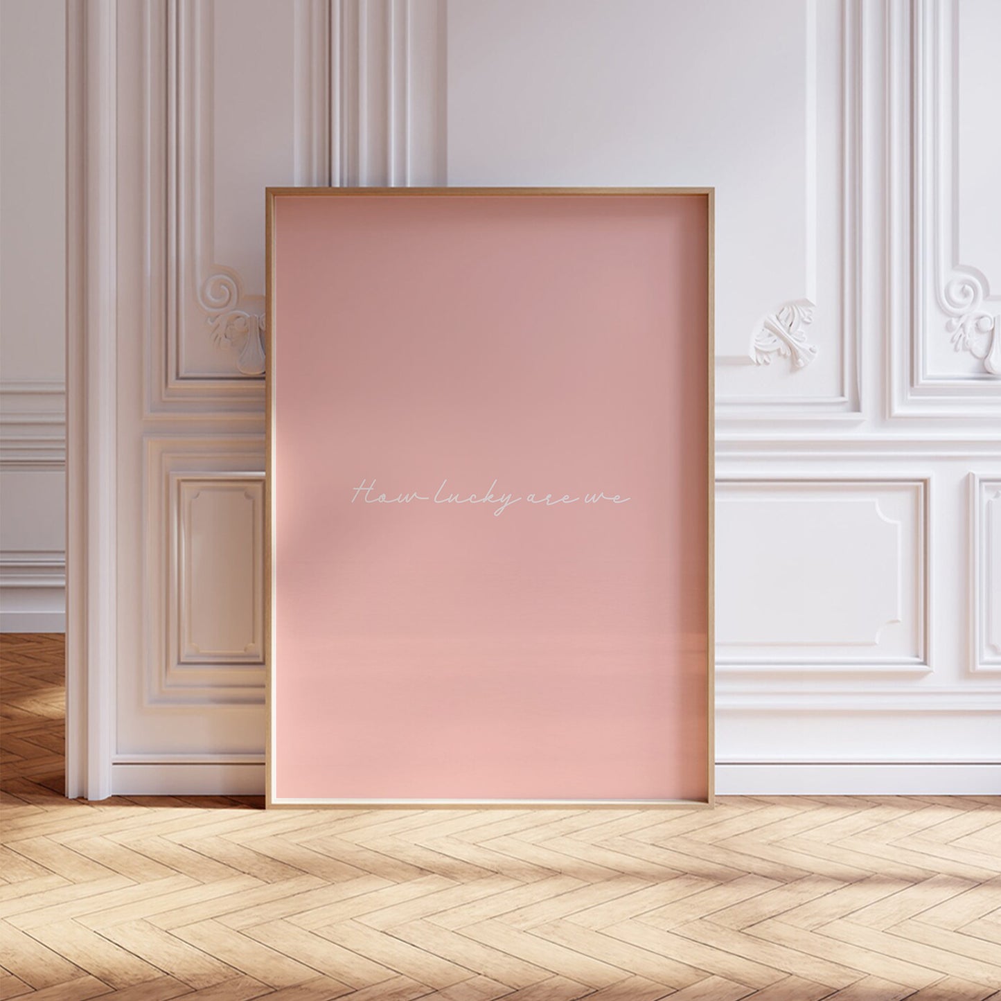 Baby pink minimalistic-style 'How Lucky Are We?' digital download poster. Whether you're sprucing up your living room, bedroom, dorm or office, this print will add a warm and thoughtful touch to your space. The best part? You can download it instantly.
Shop cool wall art by WonkyWonder now.