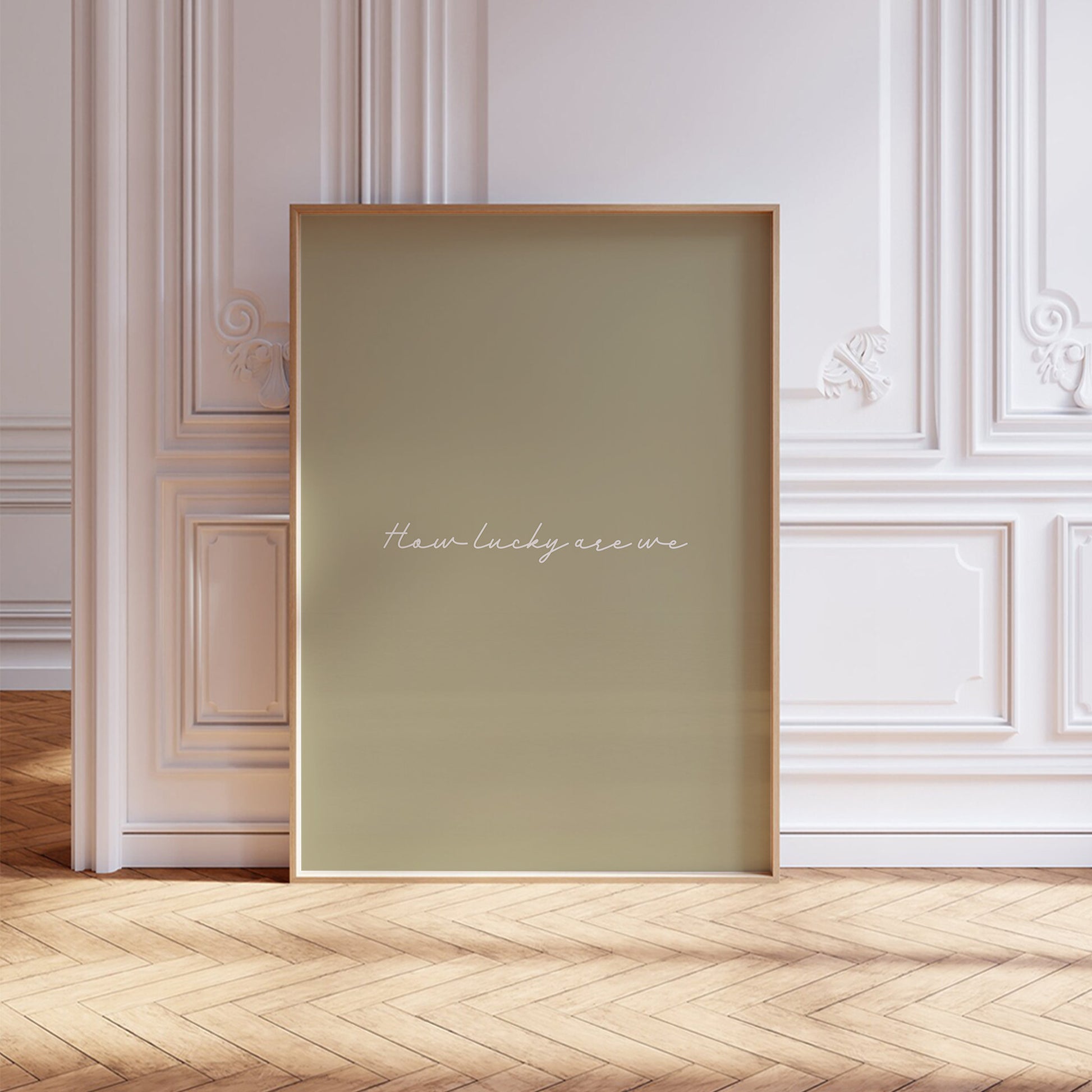 Olive green minimalistic-style 'How Lucky Are We?' digital download poster. &nbsp;Whether you're sprucing up your living room, bedroom, dorm or office, this print will add a warm and thoughtful touch to your space. The best part? You can download it instantly.
Shop cool wall art by WonkyWonder now.